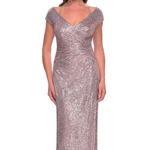 NWT La Femme 30865SC Sequined Mother of the Bride Dress Rose Gold Size 8